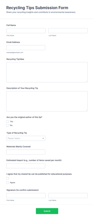 Recycling Tips Submission Form Template