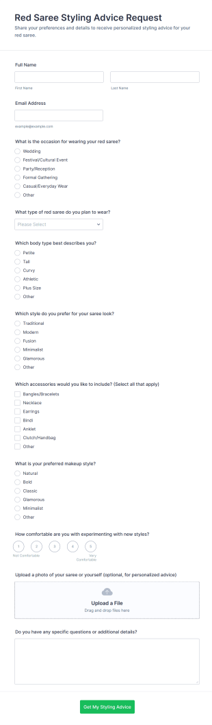 Red Saree Styling Advice Request Form Template