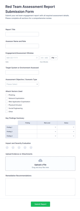 Red Team Assessment Report Submission Form Template