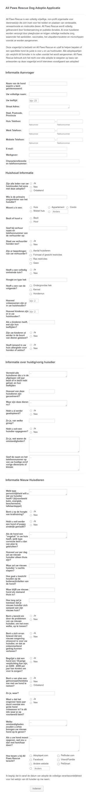Reddingshonden Adoptieformulier
