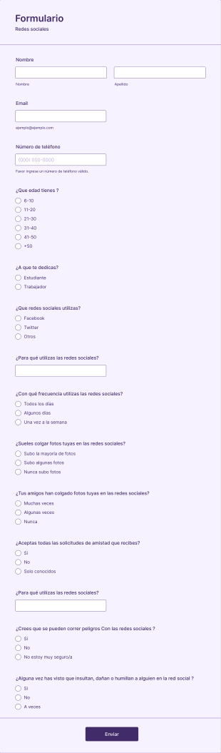 Redes Sociales Form Template