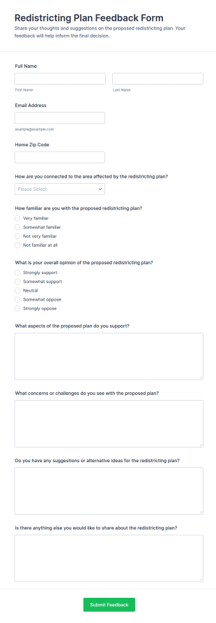 Redistricting Plan Feedback Form Template