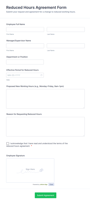 Reduced Hours Agreement Form Template