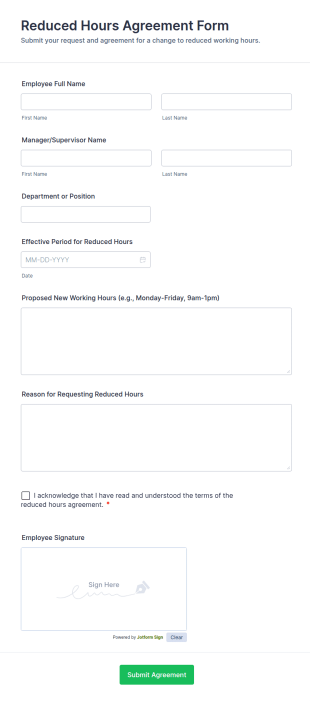 Reduced Hours Agreement Form Template