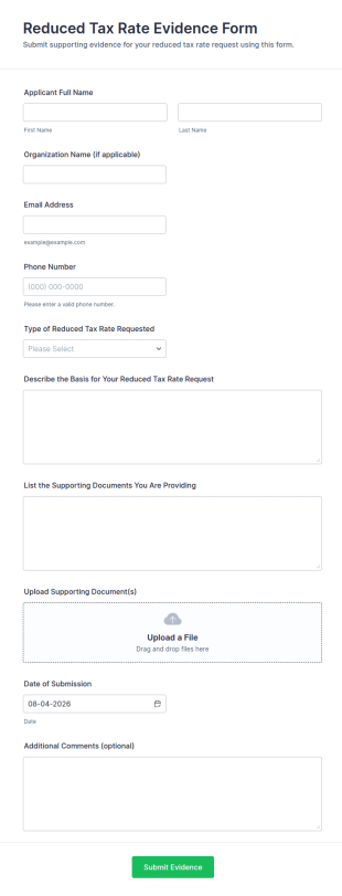 Reduced Tax Rate Evidence Form Template