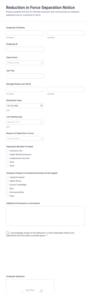 Reduction In Force Separation Notice Form Template