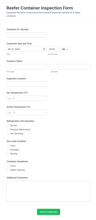 Reefer Container Inspection Form Template