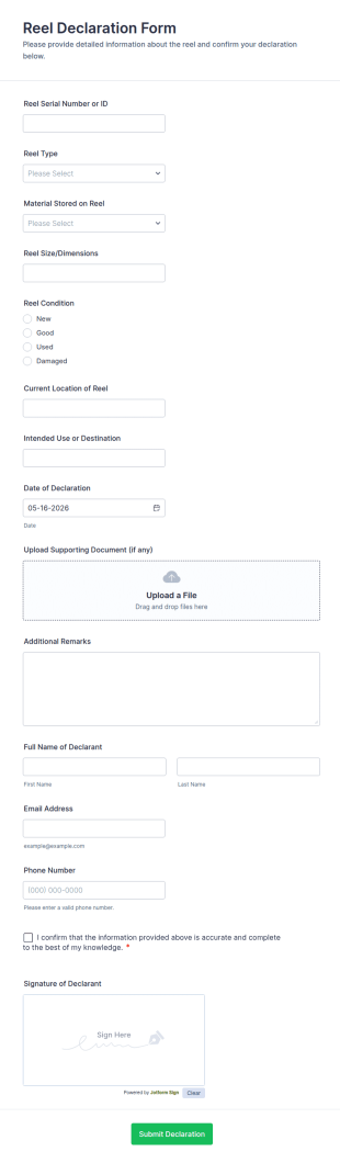 Reel Declaration Form Template