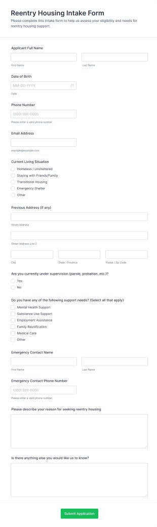 Reentry Housing Intake Form Template