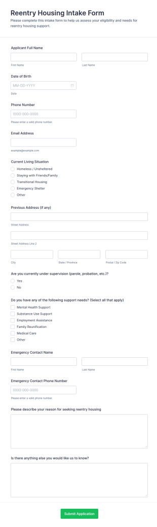 Reentry Housing Intake Form Template