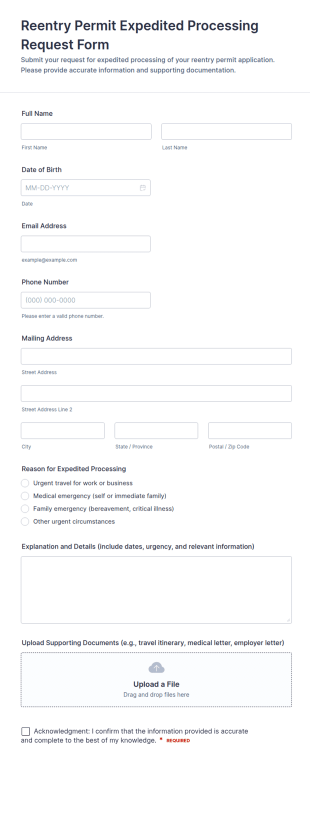 Reentry Permit Expedited Processing Request Form Template