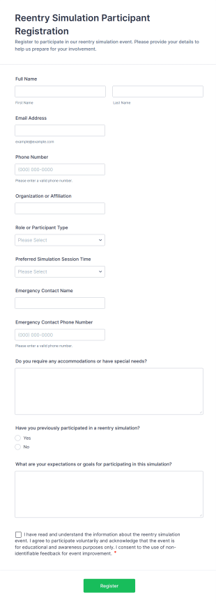 Reentry Simulation Participant Registration Form Template