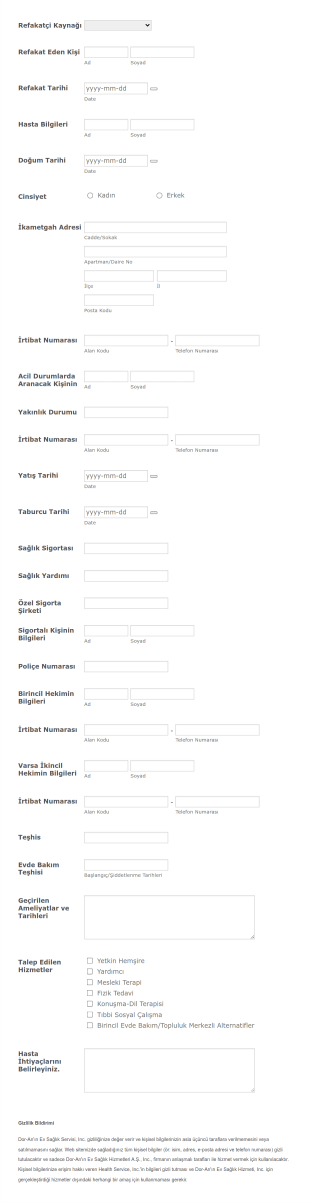 Refakatçi Form Şablonu