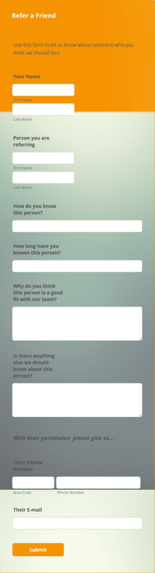 Refer A Friend Questionnaire Form Template