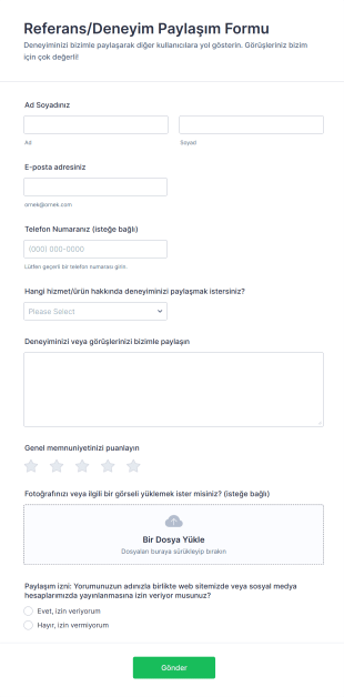 Referans/Deneyim Paylaşım Form Template