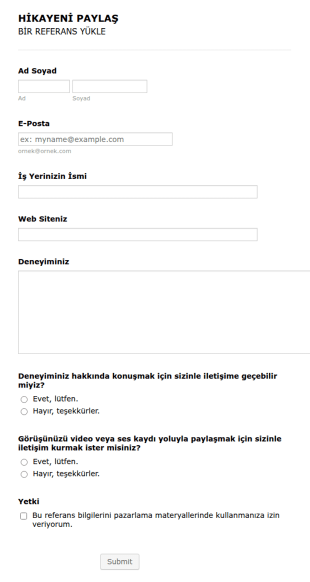 Referans Paylaşım Form Şablonu