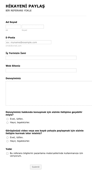 Referans Paylaşım Form Şablonu