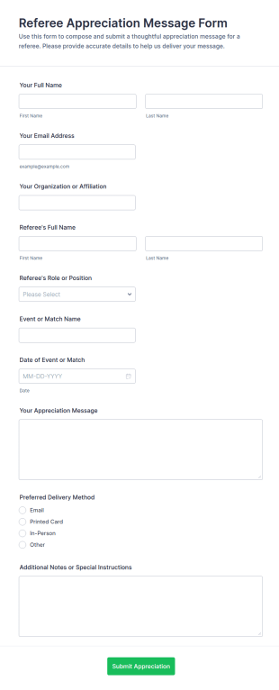 Referee Appreciation Message Form Template