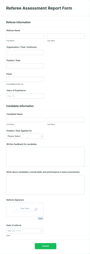 Referee Assessment Report Form Template