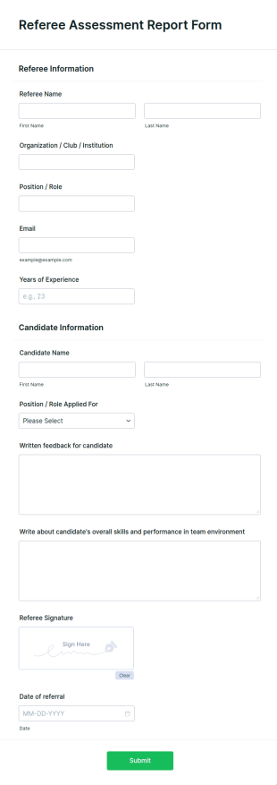 Referee Assessment Report Form Template