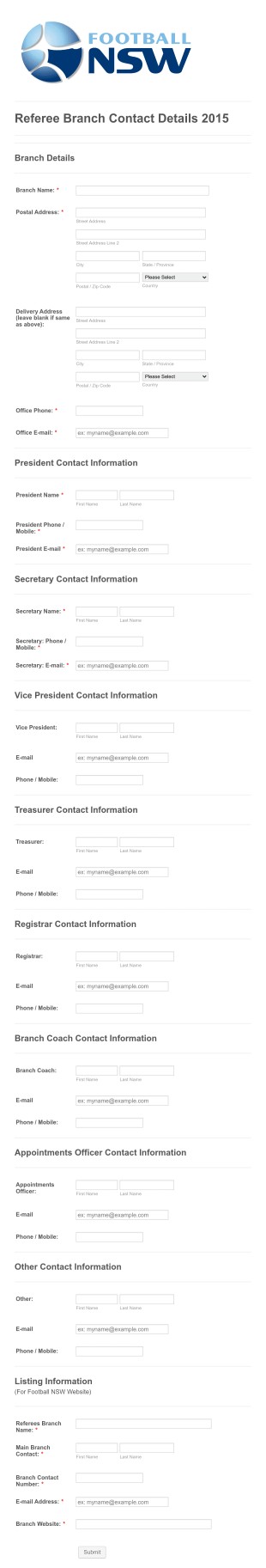 Referee Branch Contact Details 2015 Form Template