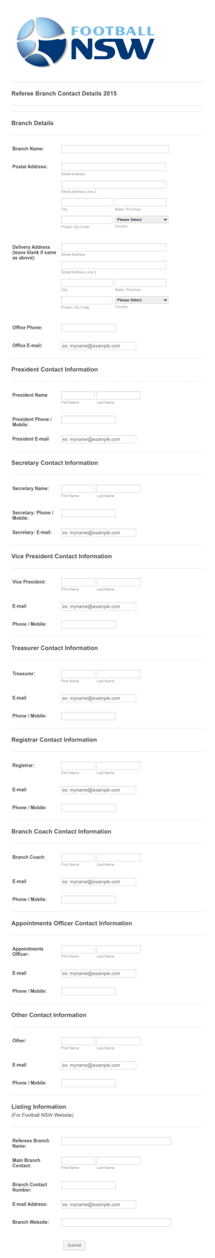 Referee Branch Contact Details 2015 Form Template