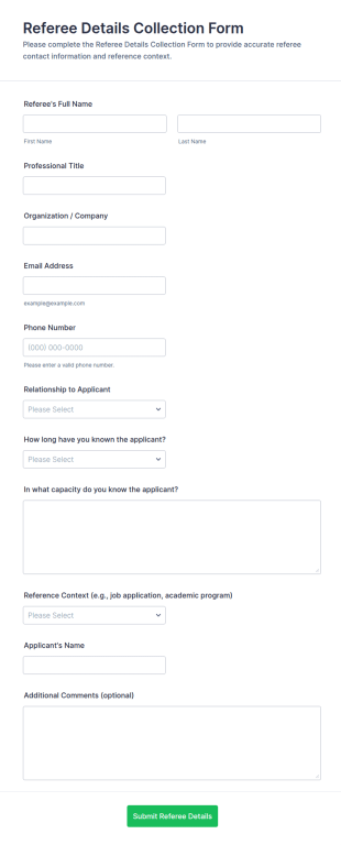 Referee Details Form Template