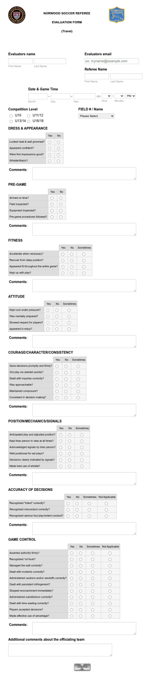 Referee Evaluation Form Template