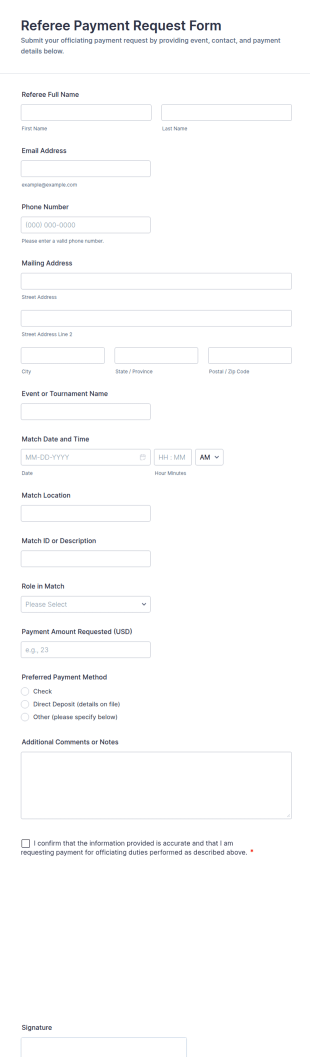 Referee Payment Request Form Template