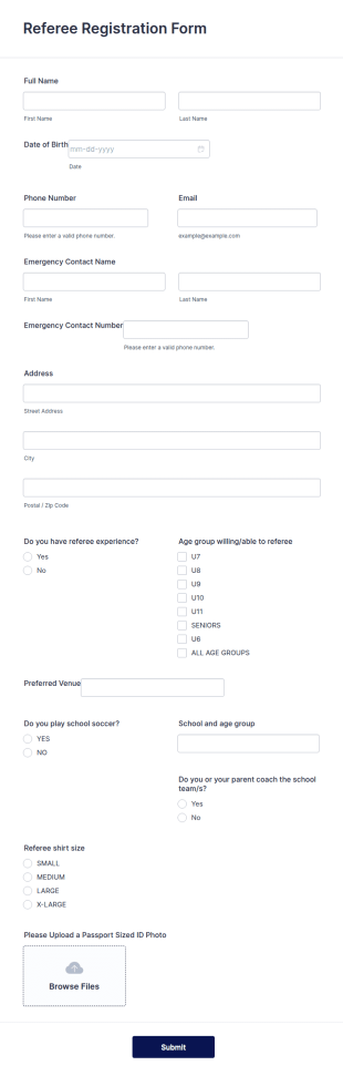 Referee Registration Form Template