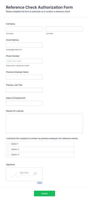Reference Check Authorization Form Template
