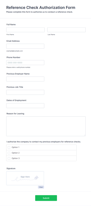 Reference Check Authorization Form Form Template