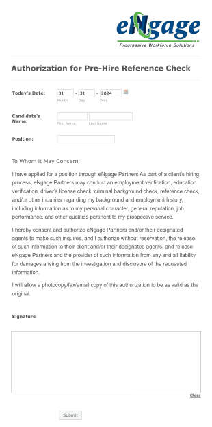 Reference Check Authorization Form Template
