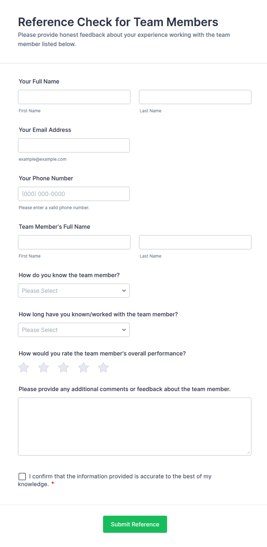 Project Manager Reference Check Template Reference Check for Team Members Form Template | Jotform