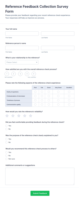 Reference Feedback Collection Survey Form Template