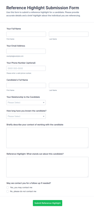 Reference Highlight Submission Form Template