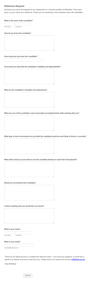 Reference Information Form Template
