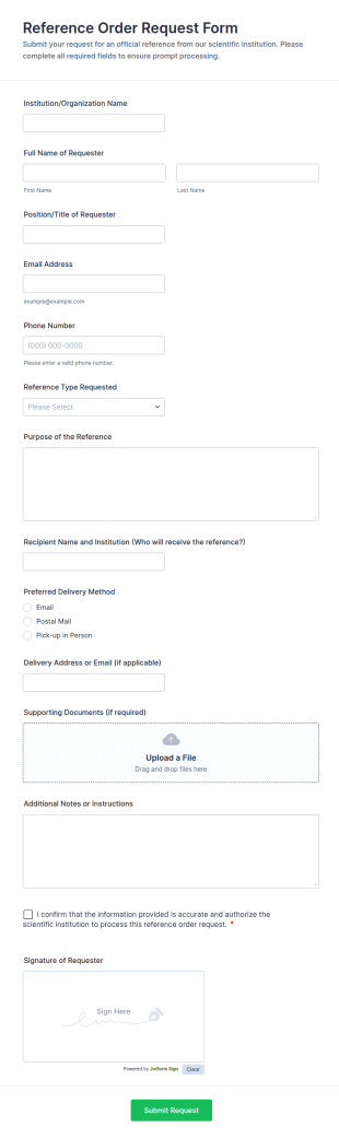 Reference Order Request Form Template