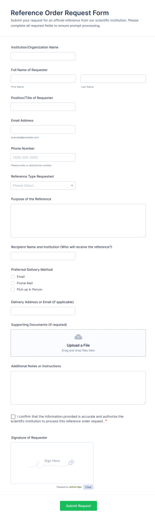 Reference Order Request Form Template