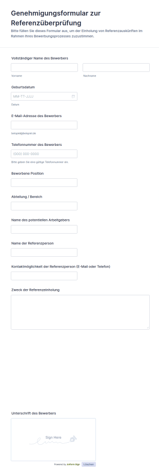 Referenzüberprüfungsfreigabe Formular