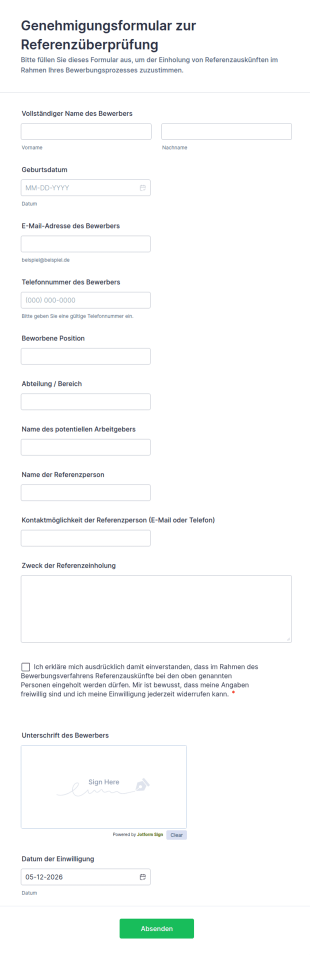 Referenzüberprüfungsfreigabe Formular