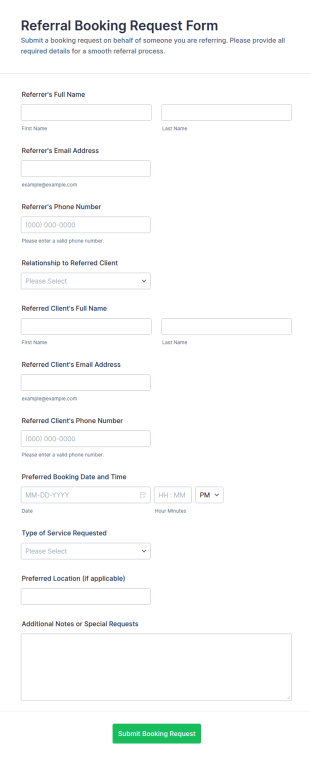 Referral Booking Request Form Template