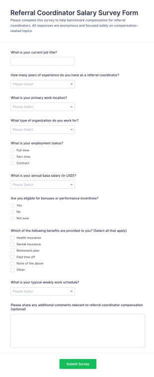 Referral Coordinator Salary Survey Form Template