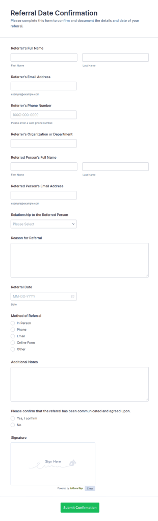 Referral Date Confirmation Form Template
