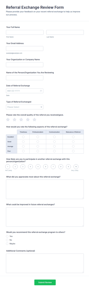 Referral Exchange Review Form Template