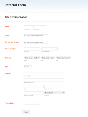 Website Referral Form Template