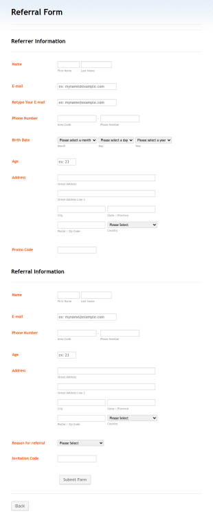 Website Referral Form Template