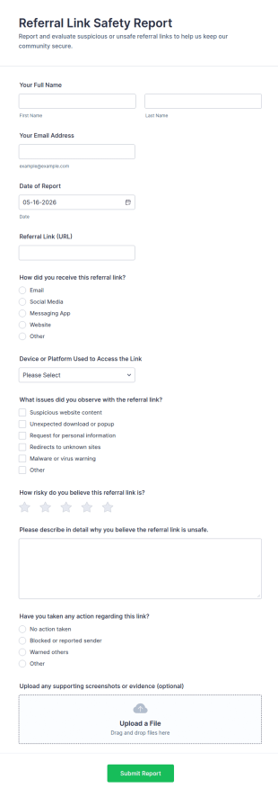 Referral Link Safety Report Form Template