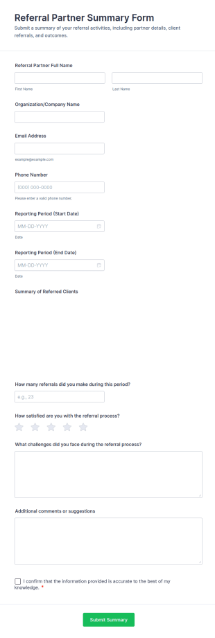 Referral Partner Summary Form Template