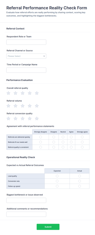 Referral Performance Reality Check Survey Form Template